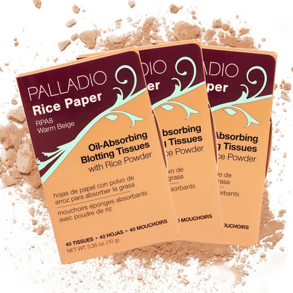 [RPA8] Palladio Rice Paper Oil-Absorbing Blotting Tissues With Rice Powder Warm Beige 10gr 40 Hojas