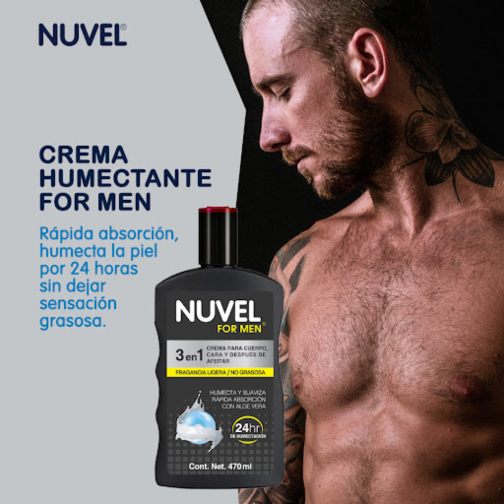 nuvel for men 3en1 crema para cuerpo, cara y después de afei - 2