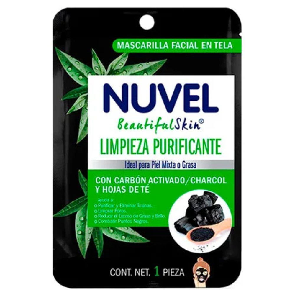 [790627] Nuvel Mascarilla Facial En Tela Limpieza Purificante Con Carbón Activado "Piel Mixta O Grasa" 1Und